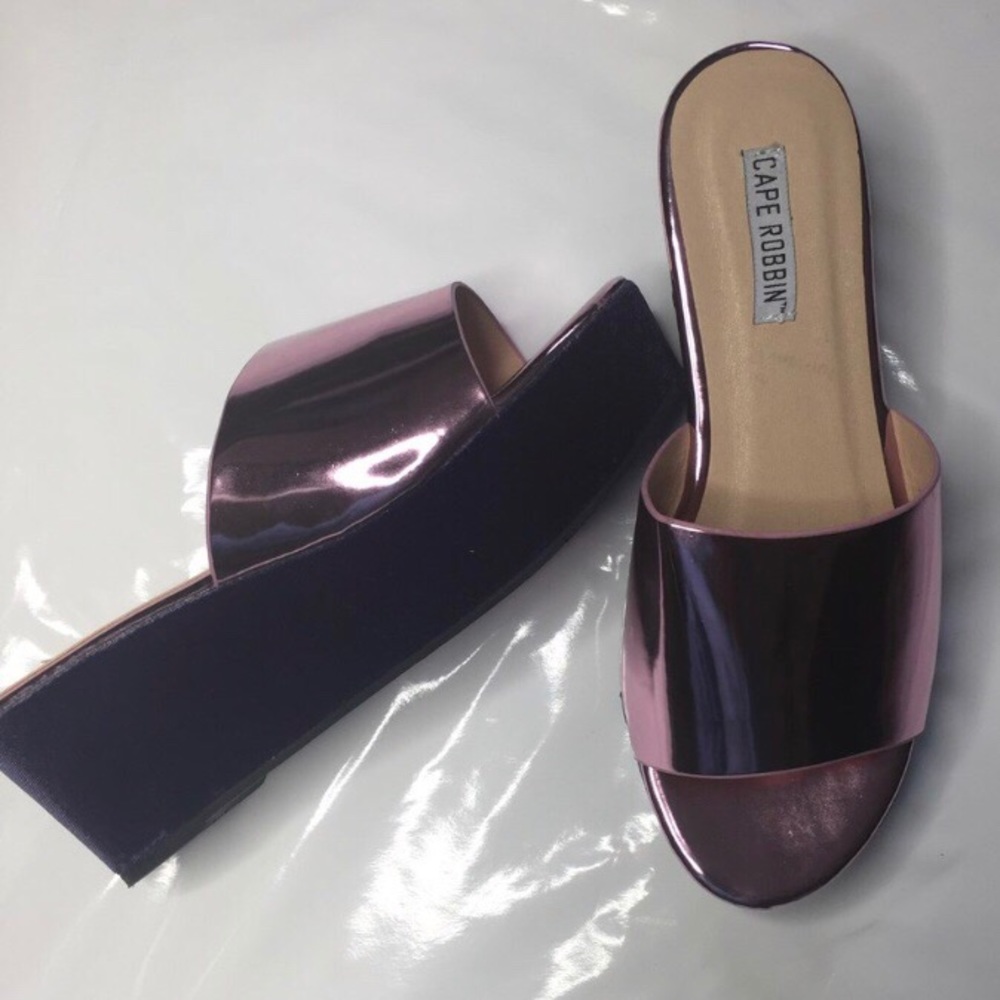 Purple shiny and velvet platform shoes. Size 7